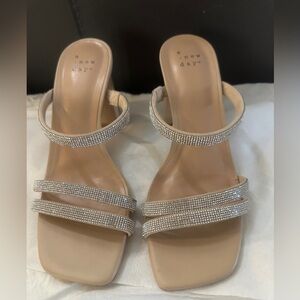 A New Day Women's Beige Heels with Rhinestone Straps